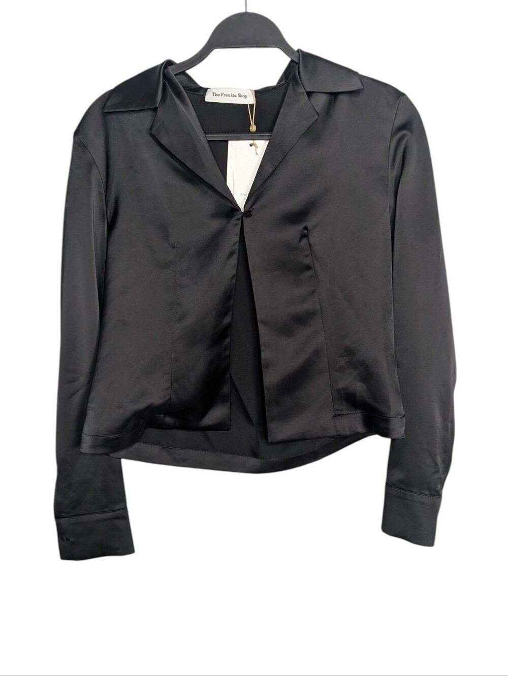 The Frankie Shop Monroe Black Satin One Button Collared Going Out Top Size Small